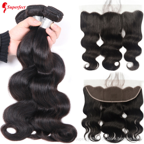 Wholesale illusion Lace Frontal Vendor 13x4 Silky Straight Indian Human Remy Hair Lace Frontal Closure With Baby Hair